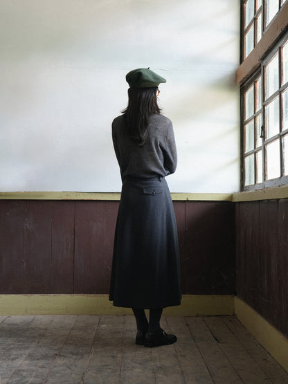 SIDE BUTTON WOOL CRAPE SKIRT [ Deep Charcoal ]