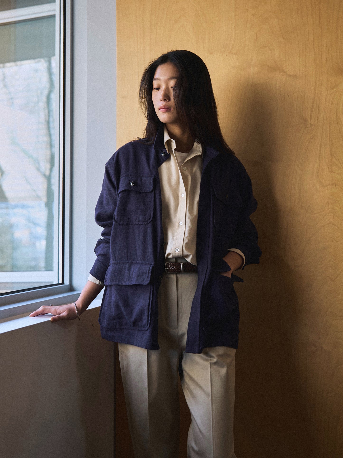 CAROLINE SILK LINEN JACKET [ Royal Blue ]