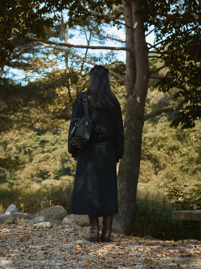 SIDE BUTTON WOOL CRAPE SKIRT [ Classic Black ]