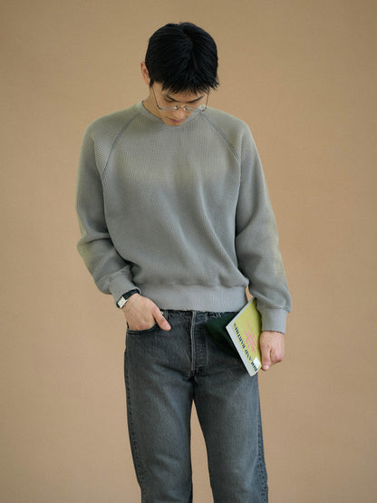 WAFFLE CREWNECK SWEATSHIRTS [ Gray ]
