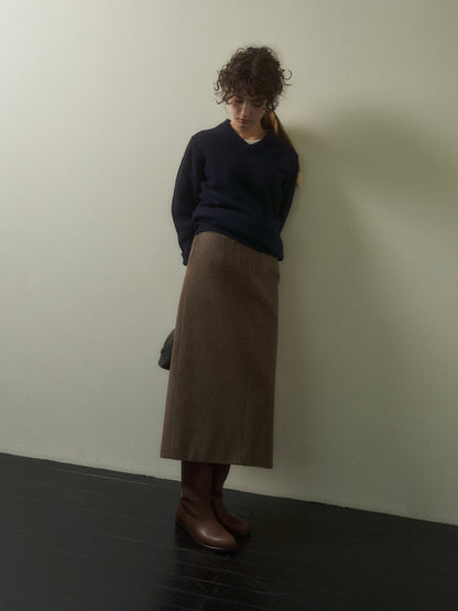 (-20%) EVENING WOOL SKIRT [ Mocha Melange ]