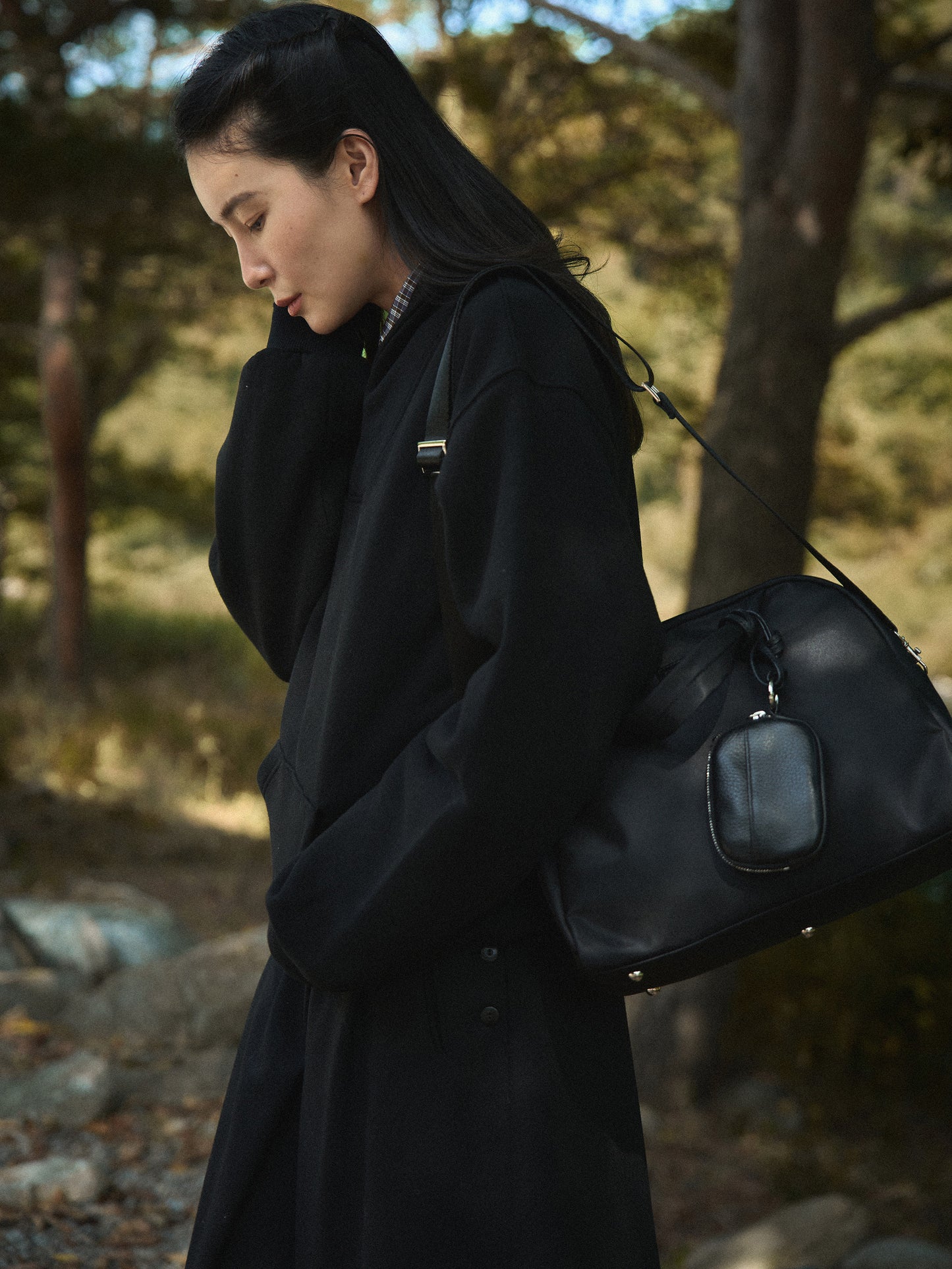 SIDE BUTTON WOOL CRAPE SKIRT [ Classic Black ]