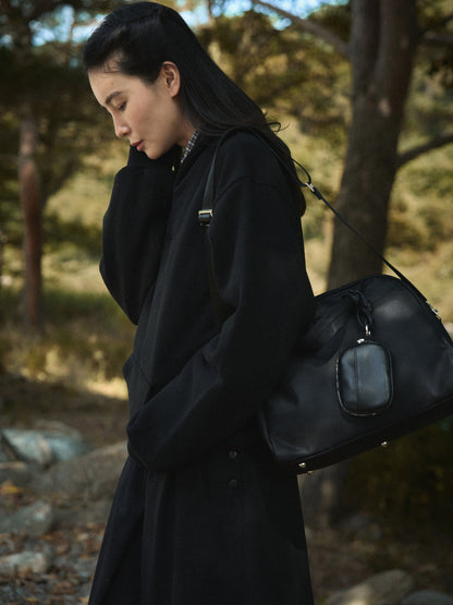 SIDE BUTTON WOOL CRAPE SKIRT [ Classic Black ]