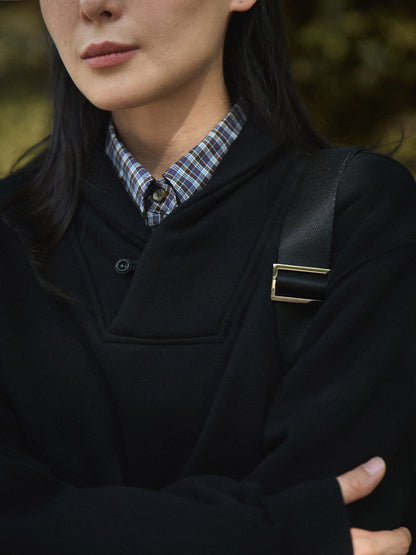SHAWL COLLAR SWEATSHIRT [ Deep Black ]