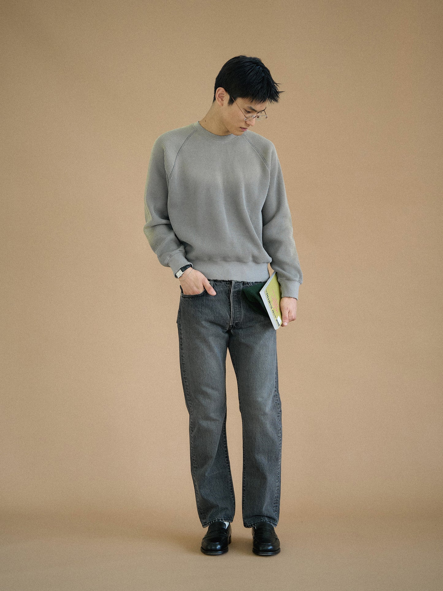 WAFFLE CREWNECK SWEATSHIRTS [ Gray ]