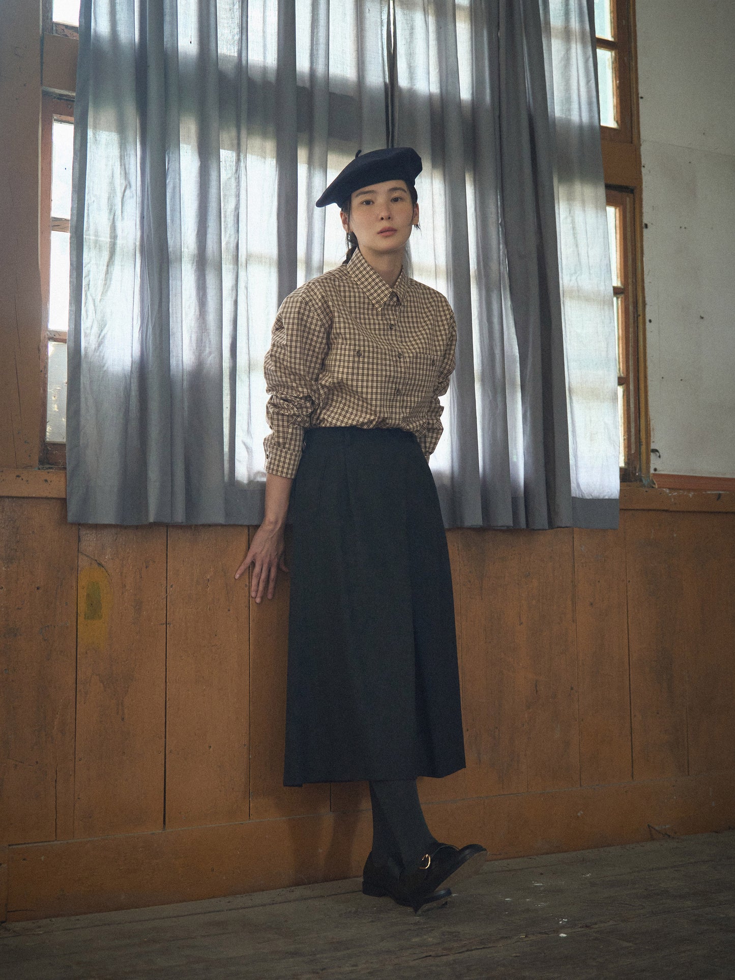 2 POCKET BUTTON DOWN SHIRT [ Beige Tartan ]