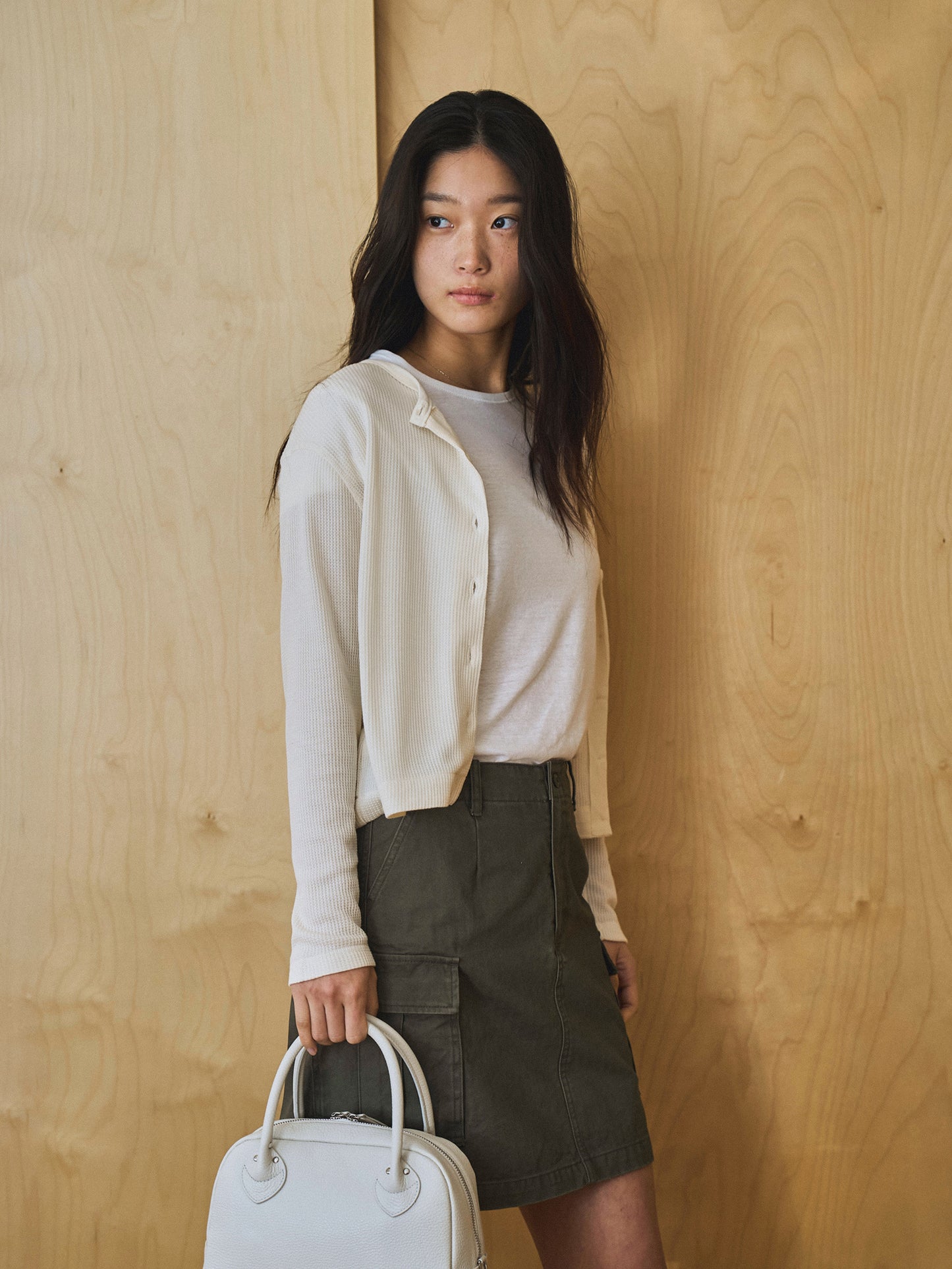 AIRY WAFFLE CARDIGAN [ Cream ]