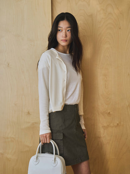 AIRY WAFFLE CARDIGAN [ Cream ]