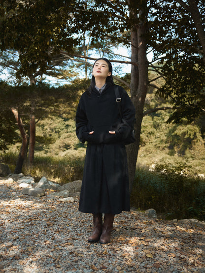 SIDE BUTTON WOOL CRAPE SKIRT [ Classic Black ]