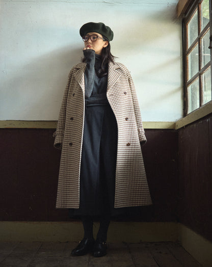 SIDE BUTTON WOOL CRAPE SKIRT [ Deep Charcoal ]