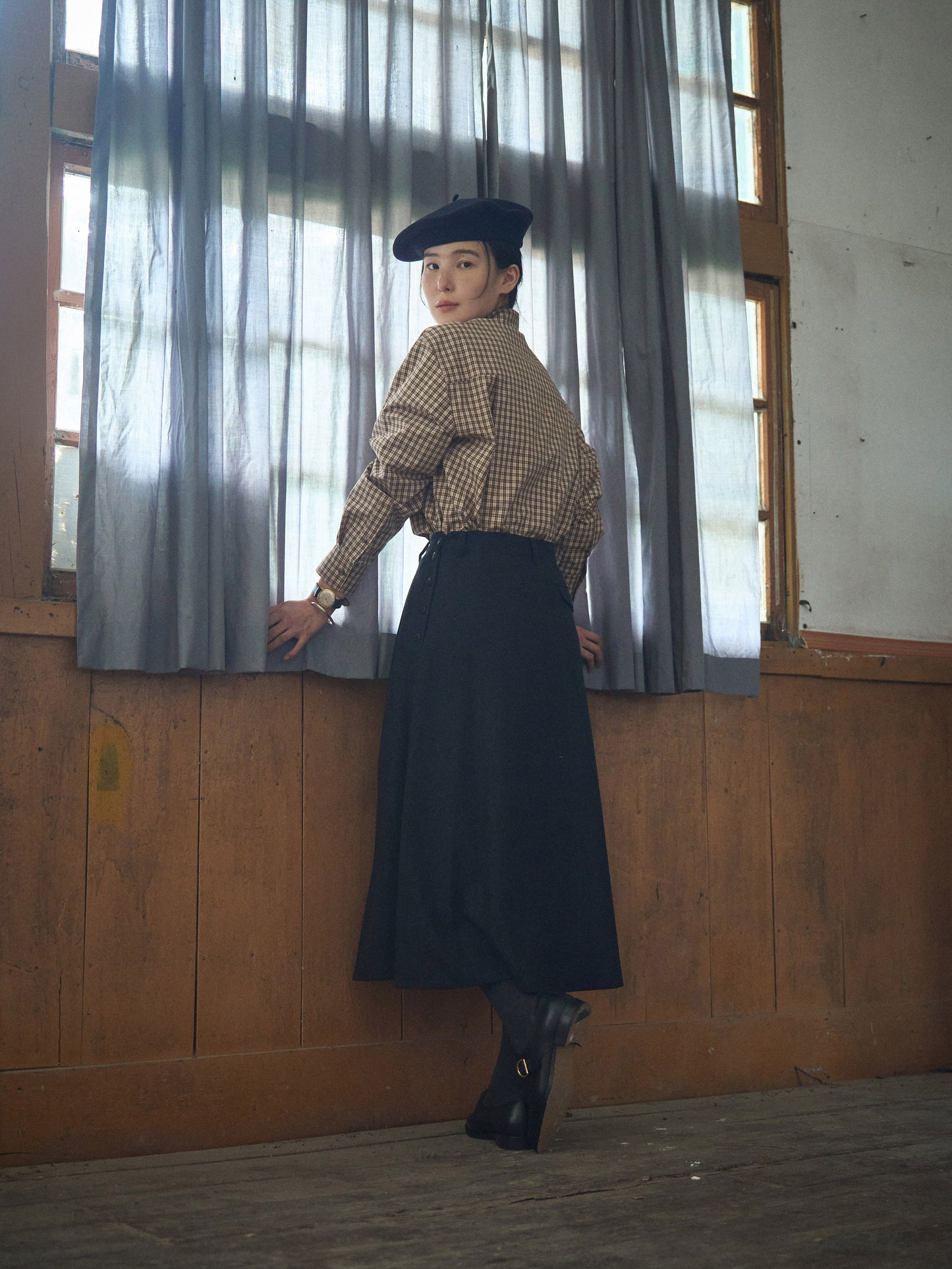 2 POCKET BUTTON DOWN SHIRT [ Beige Tartan ]