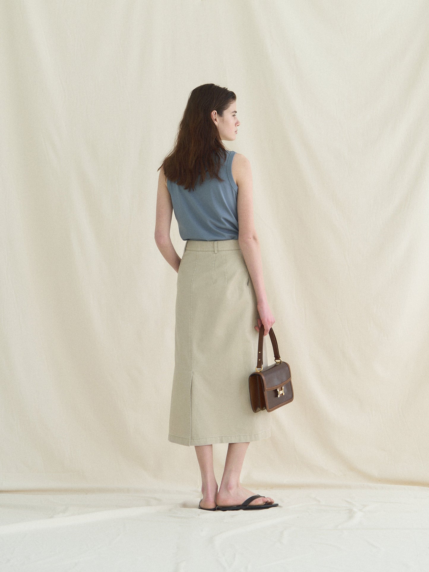 (-30%) OLD WASHED COTTON SKIRT [ Ecru Beige ]