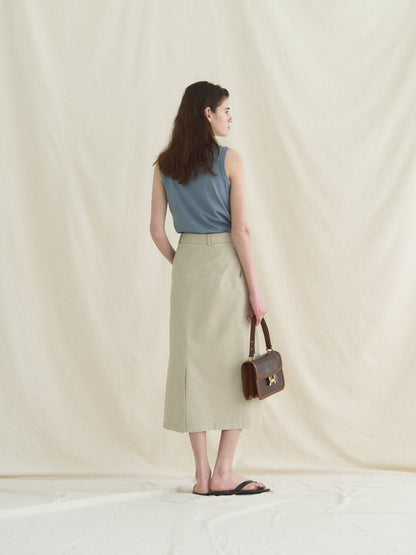 (-30%) OLD WASHED COTTON SKIRT [ Ecru Beige ]