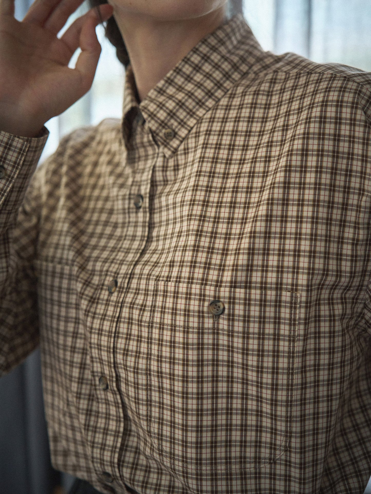 2 POCKET BUTTON DOWN SHIRT [ Beige Tartan ]