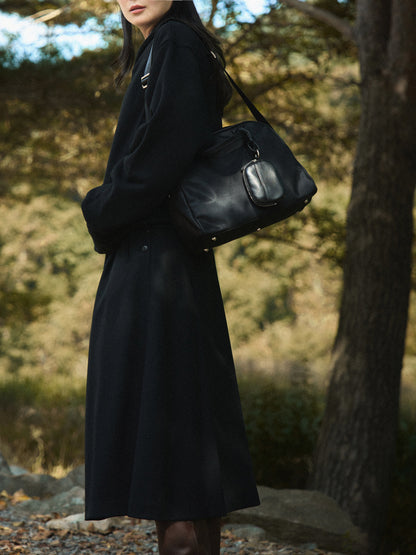 SIDE BUTTON WOOL CRAPE SKIRT [ Classic Black ]