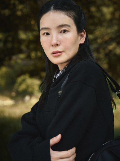 SHAWL COLLAR SWEATSHIRT [ Deep Black ]