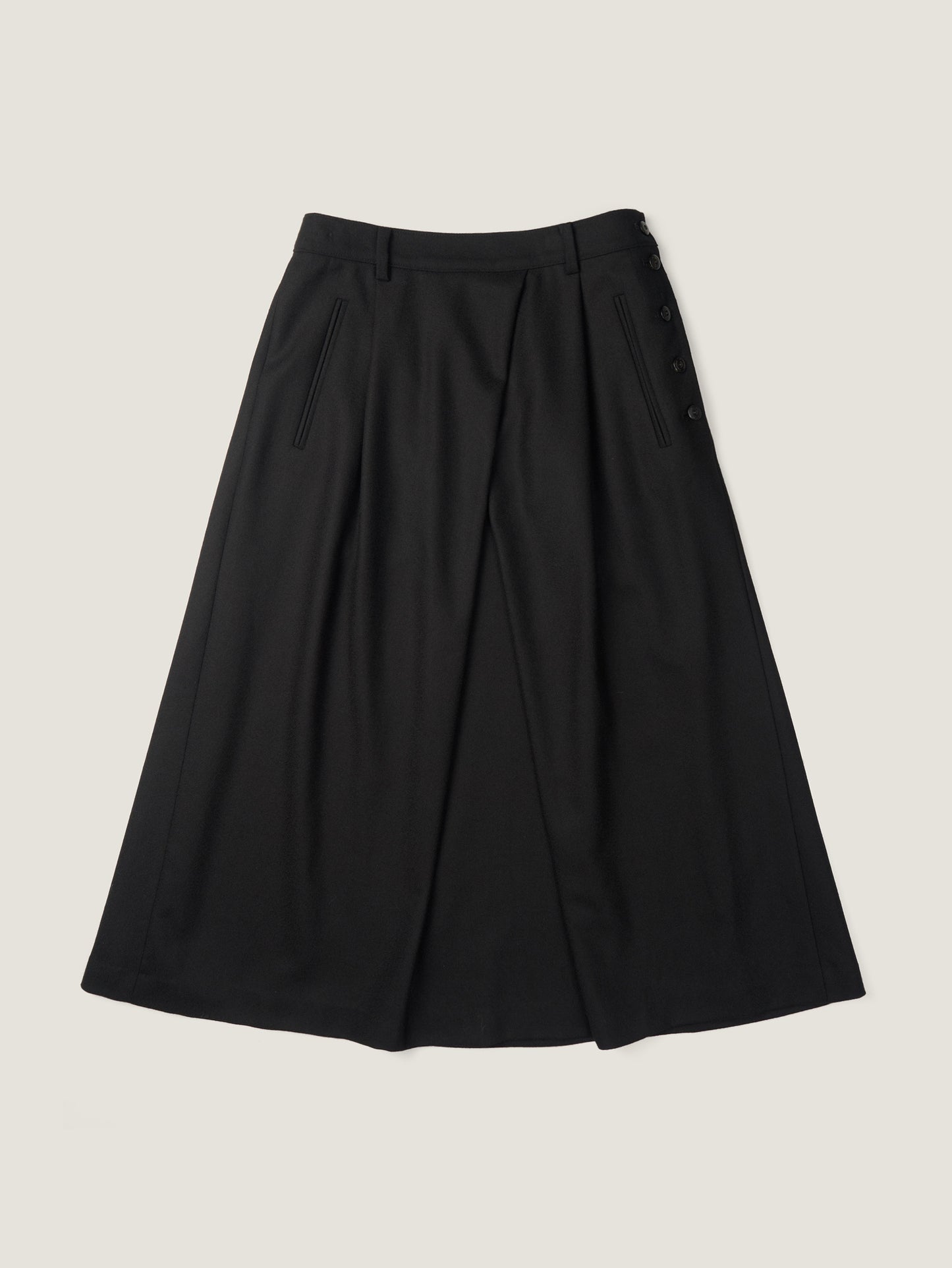 SIDE BUTTON WOOL CRAPE SKIRT [ Classic Black ]