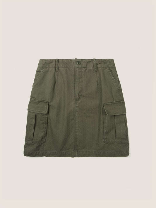 LILY UTILITY CARGO SKIRT [ Herringbone Khaki ]