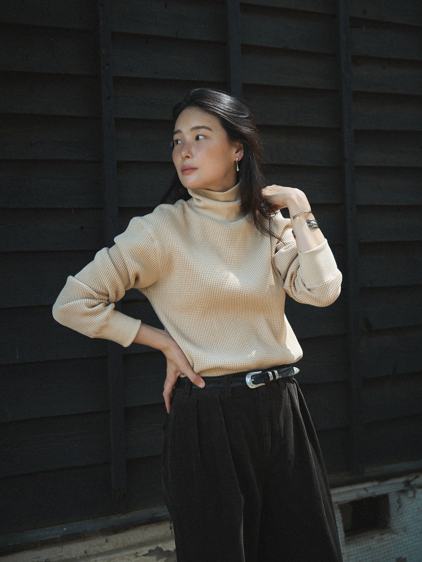 SALLY'S WAFFLE TURTLE TEE [ Biscuit Beige ] New Season