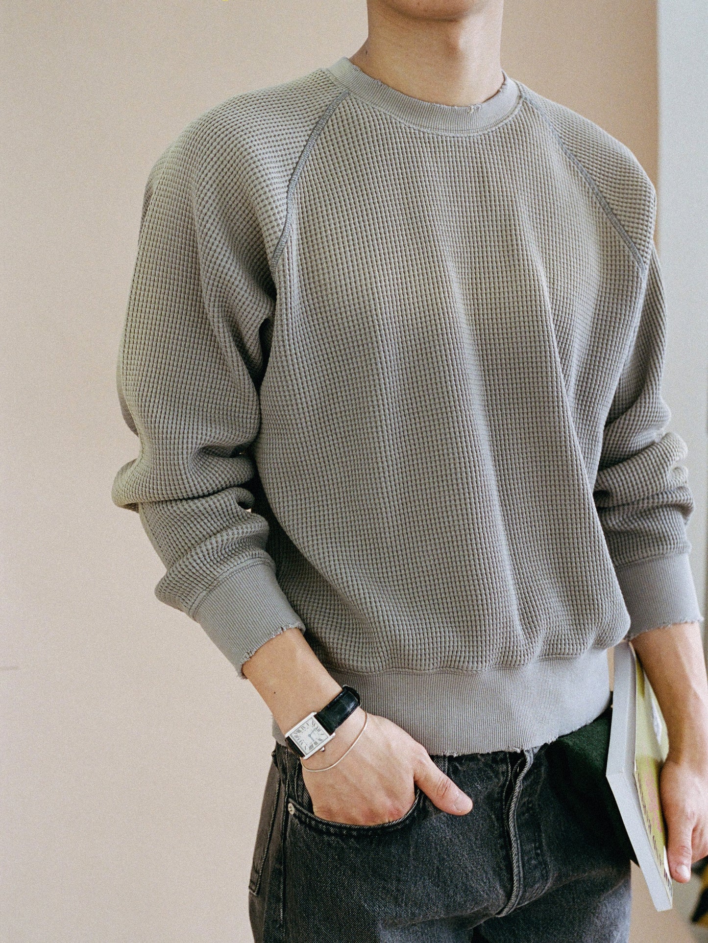 WAFFLE CREWNECK SWEATSHIRTS [ Gray ]