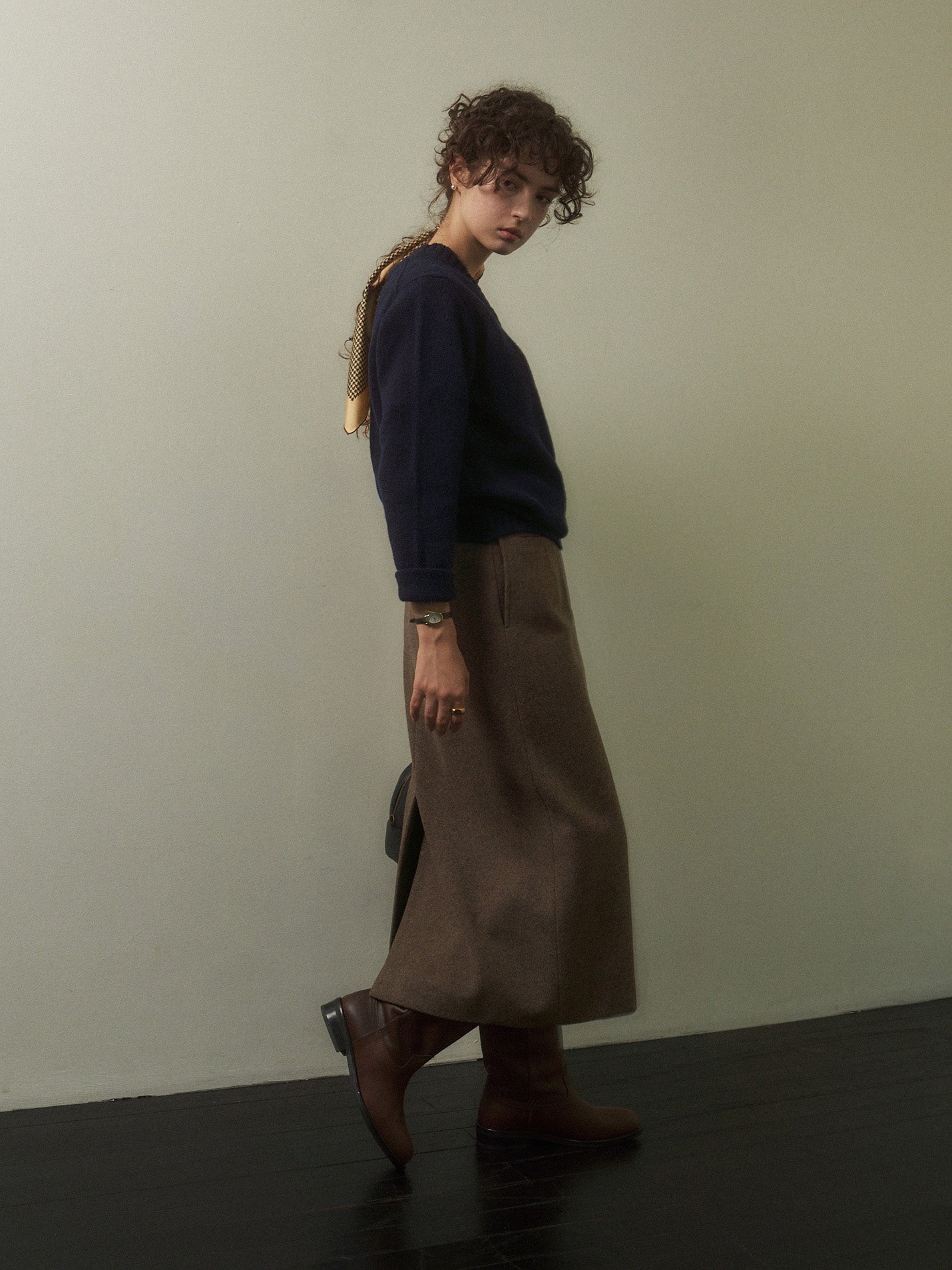 (-20%) EVENING WOOL SKIRT [ Mocha Melange ]