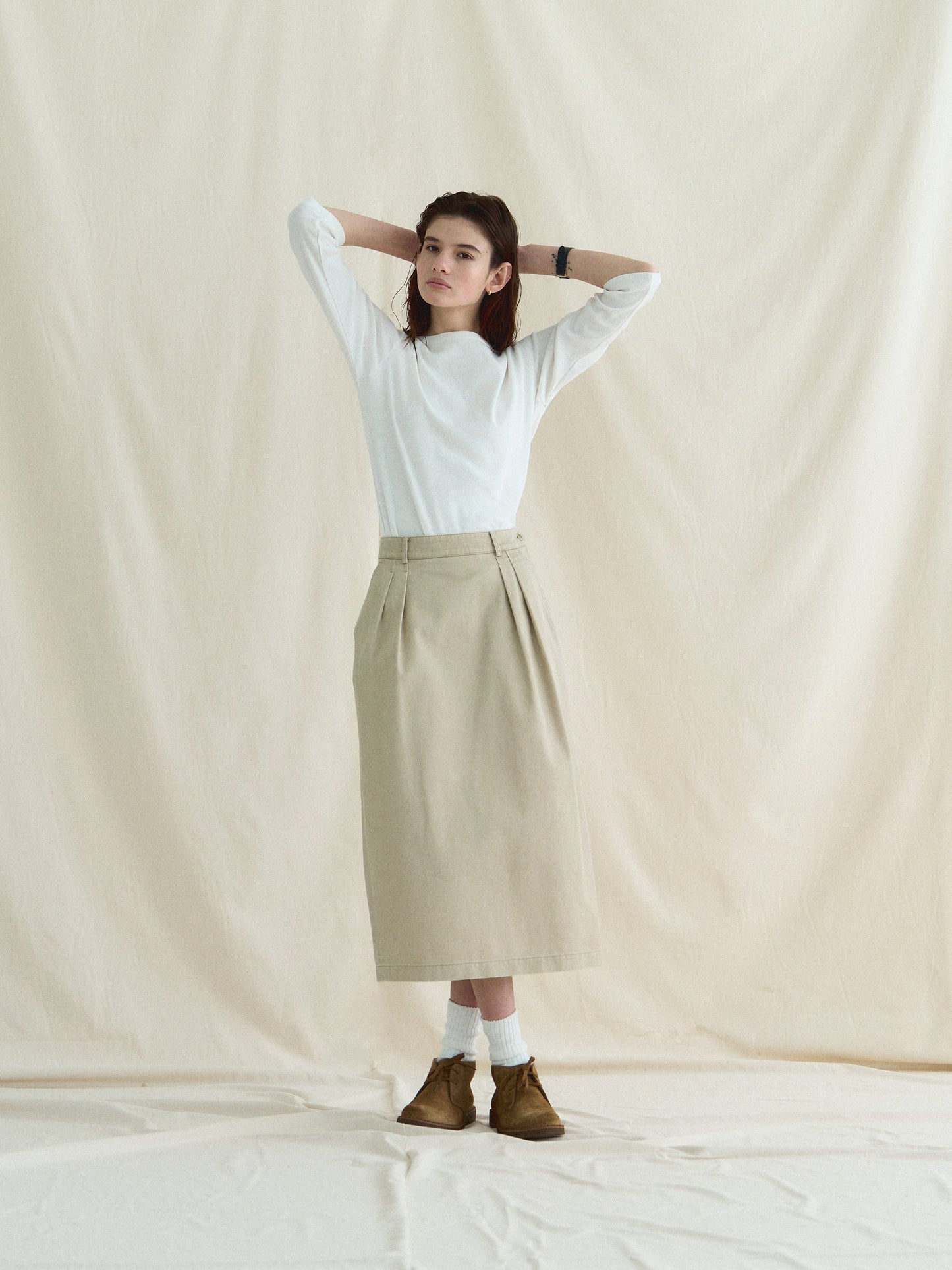 (-30%) OLD WASHED COTTON SKIRT [ Ecru Beige ]
