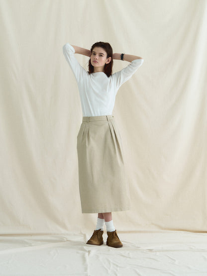 (-30%) OLD WASHED COTTON SKIRT [ Ecru Beige ]