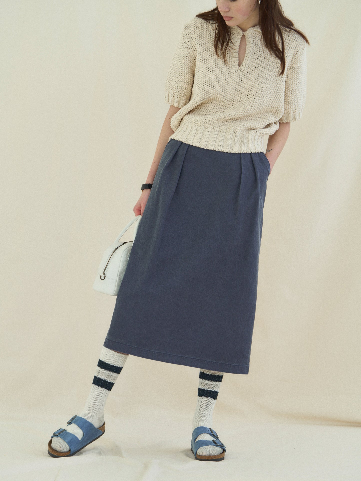 (-30%) OLD WASHED COTTON SKIRT [ Stone Blue ]