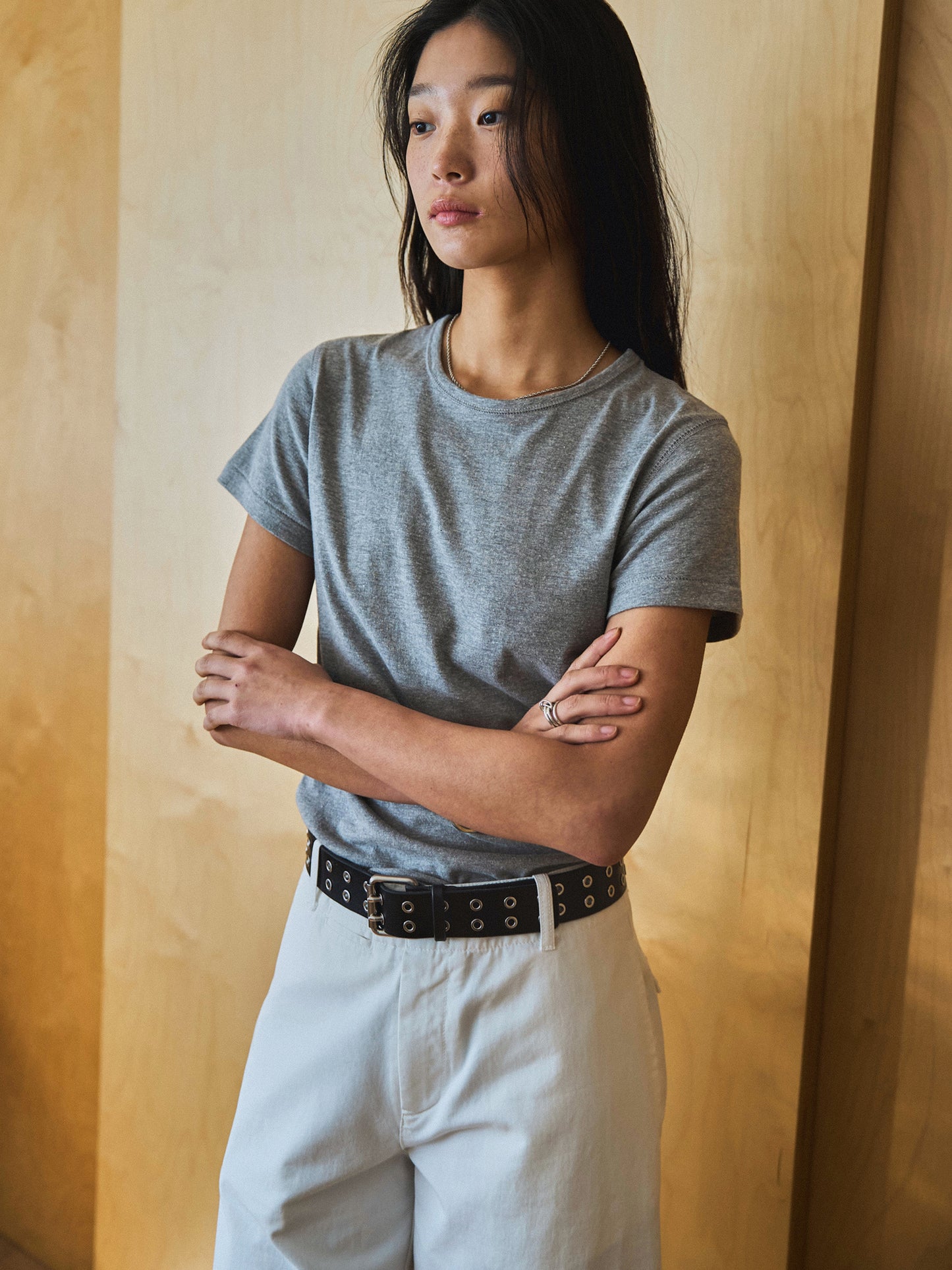 ALWAYS CREW NECK T-SHIRT [ Melange Gray ]