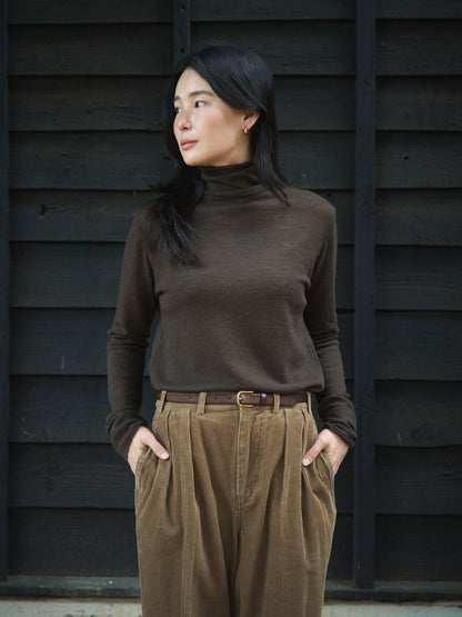 RUSTLE WOOL TURTLE TOP [ Taupe Brown ]