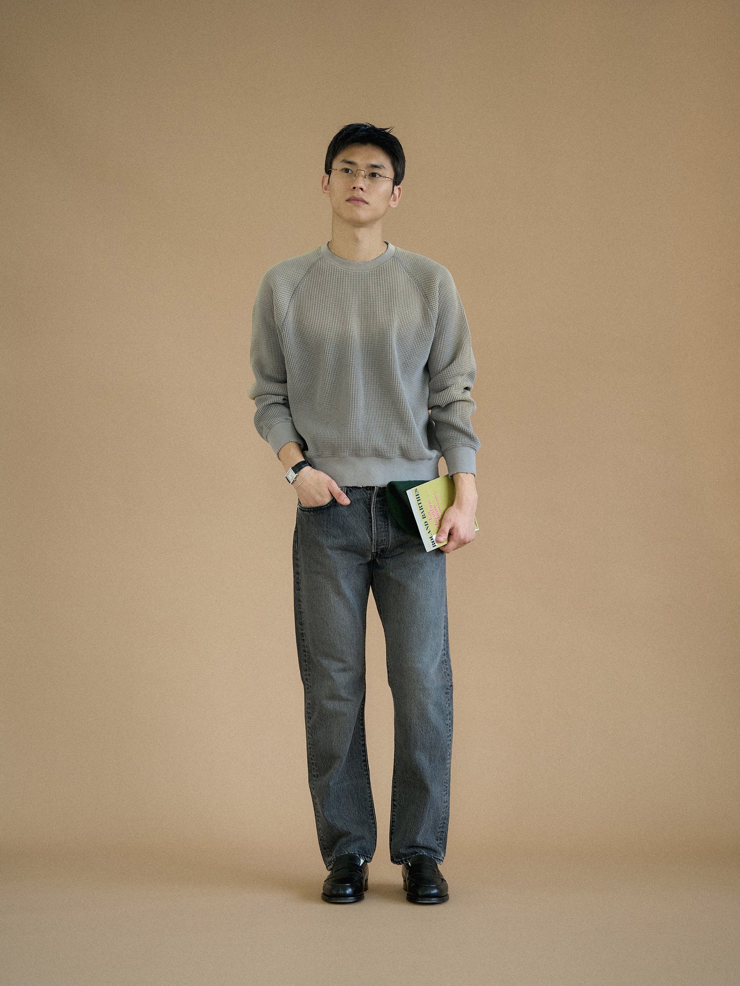 WAFFLE CREWNECK SWEATSHIRTS [ Gray ]