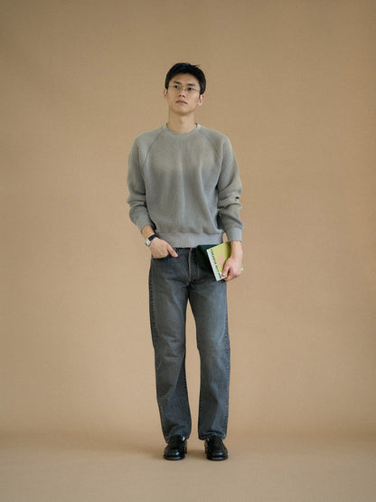 WAFFLE CREWNECK SWEATSHIRTS [ Gray ]