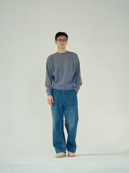 WAFFLE CREWNECK SWEATSHIRTS [ Blue ]