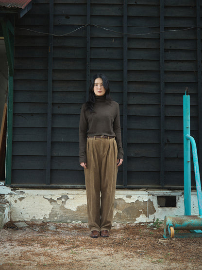 RUSTLE WOOL TURTLE TOP [ Taupe Brown ]