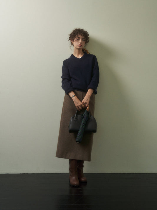 (-20%) EVENING WOOL SKIRT [ Mocha Melange ]