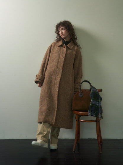 CHABROL COAT [ Brown & Oat Herringbone ]