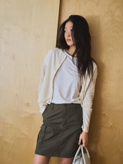 LILY UTILITY CARGO SKIRT [ Herringbone Khaki ]