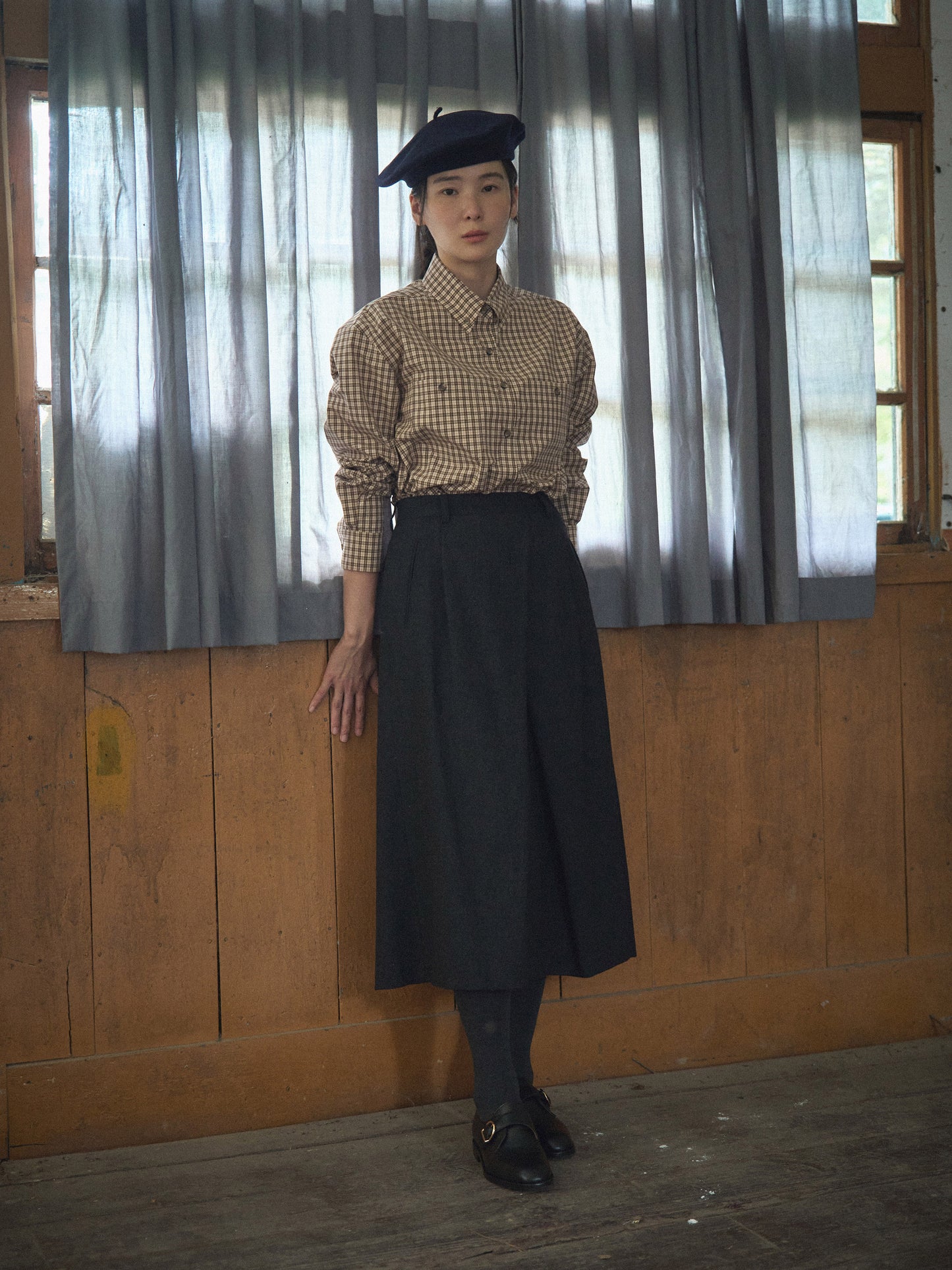 2 POCKET BUTTON DOWN SHIRT [ Beige Tartan ]