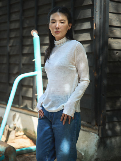 RUSTLE WOOL TURTLE TOP [ Warm Ivory ]