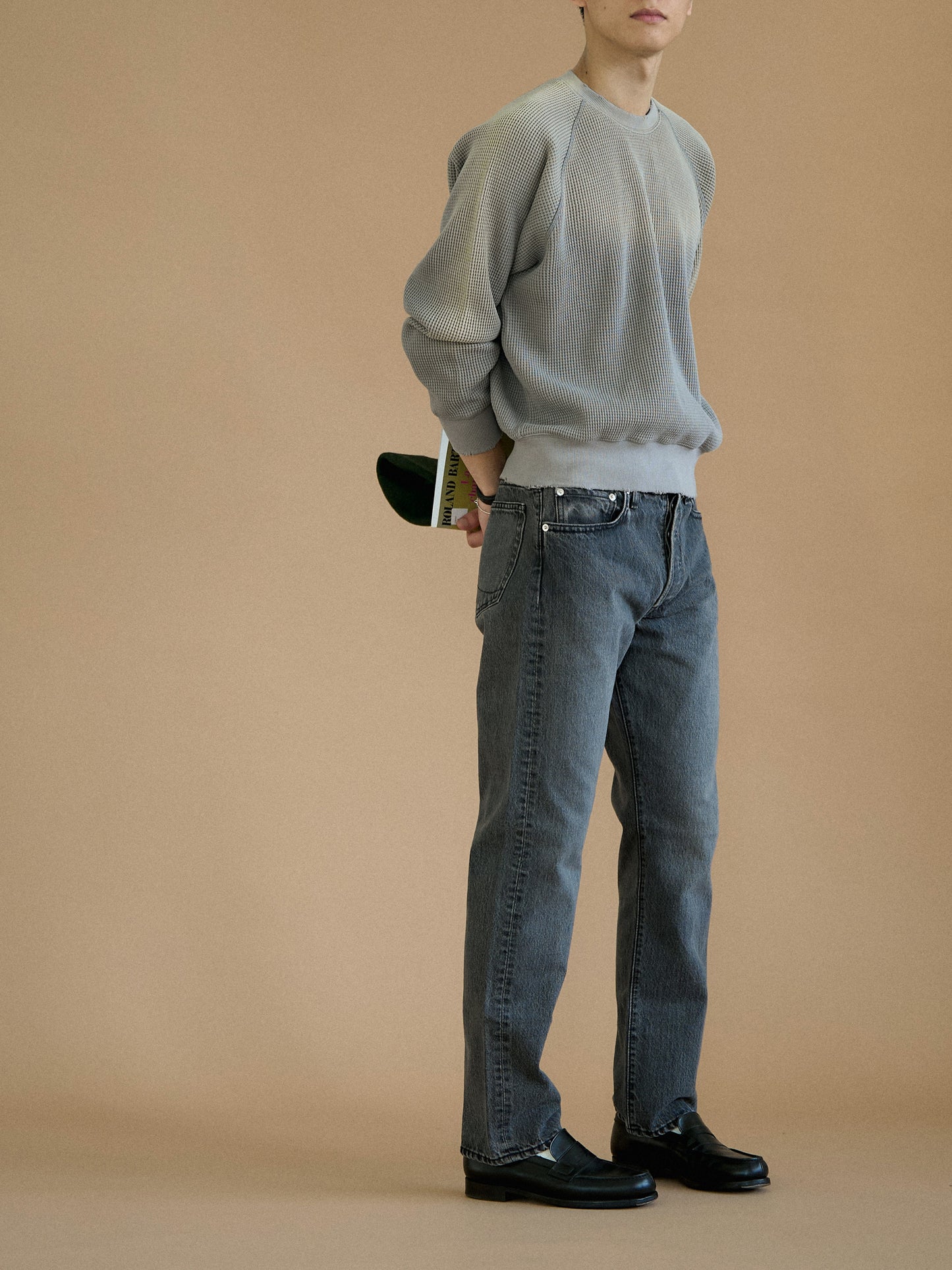 WAFFLE CREWNECK SWEATSHIRTS [ Gray ]