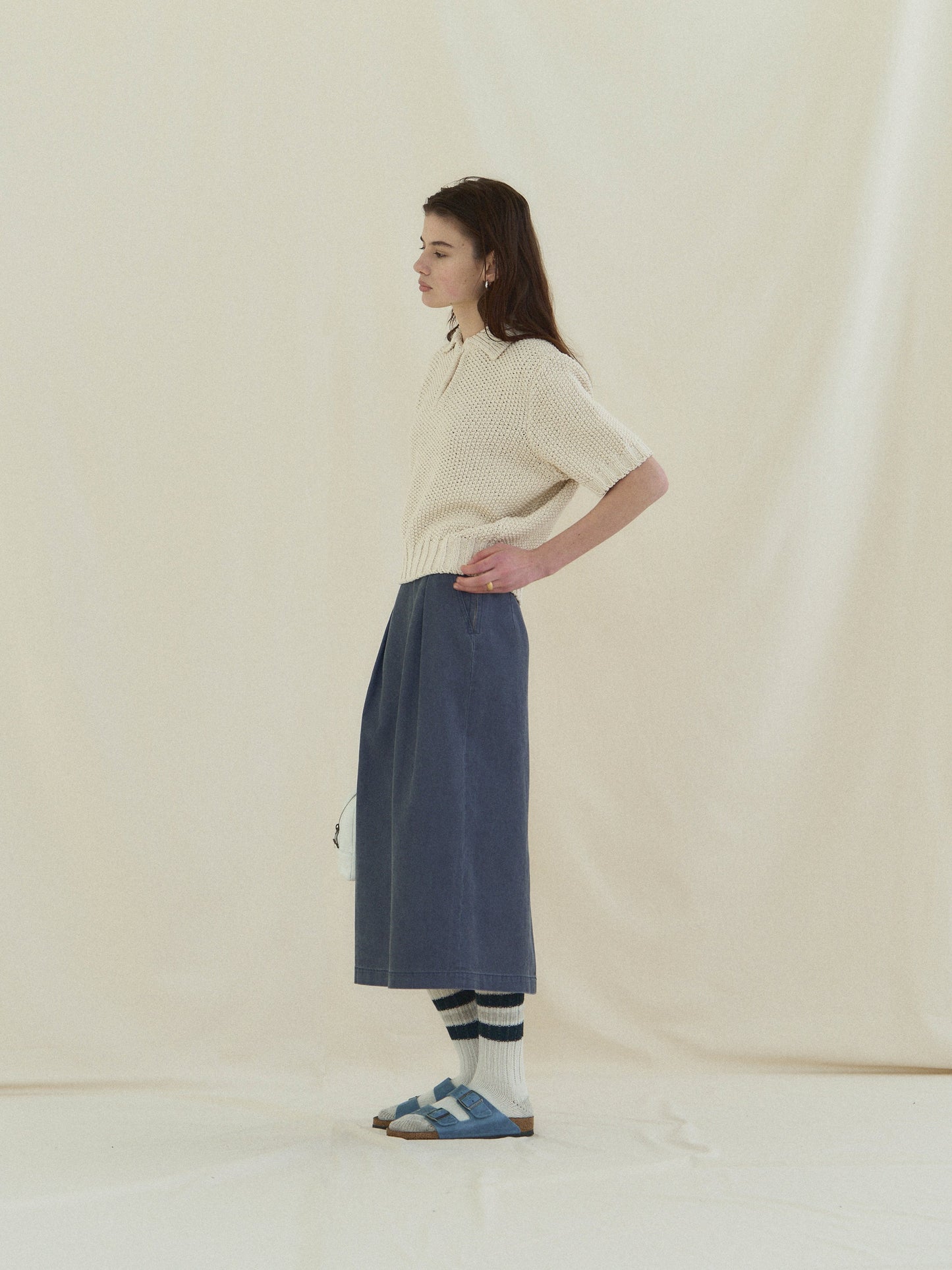 (-30%) OLD WASHED COTTON SKIRT [ Stone Blue ]