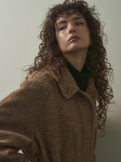CHABROL COAT [ Brown & Oat Herringbone ]
