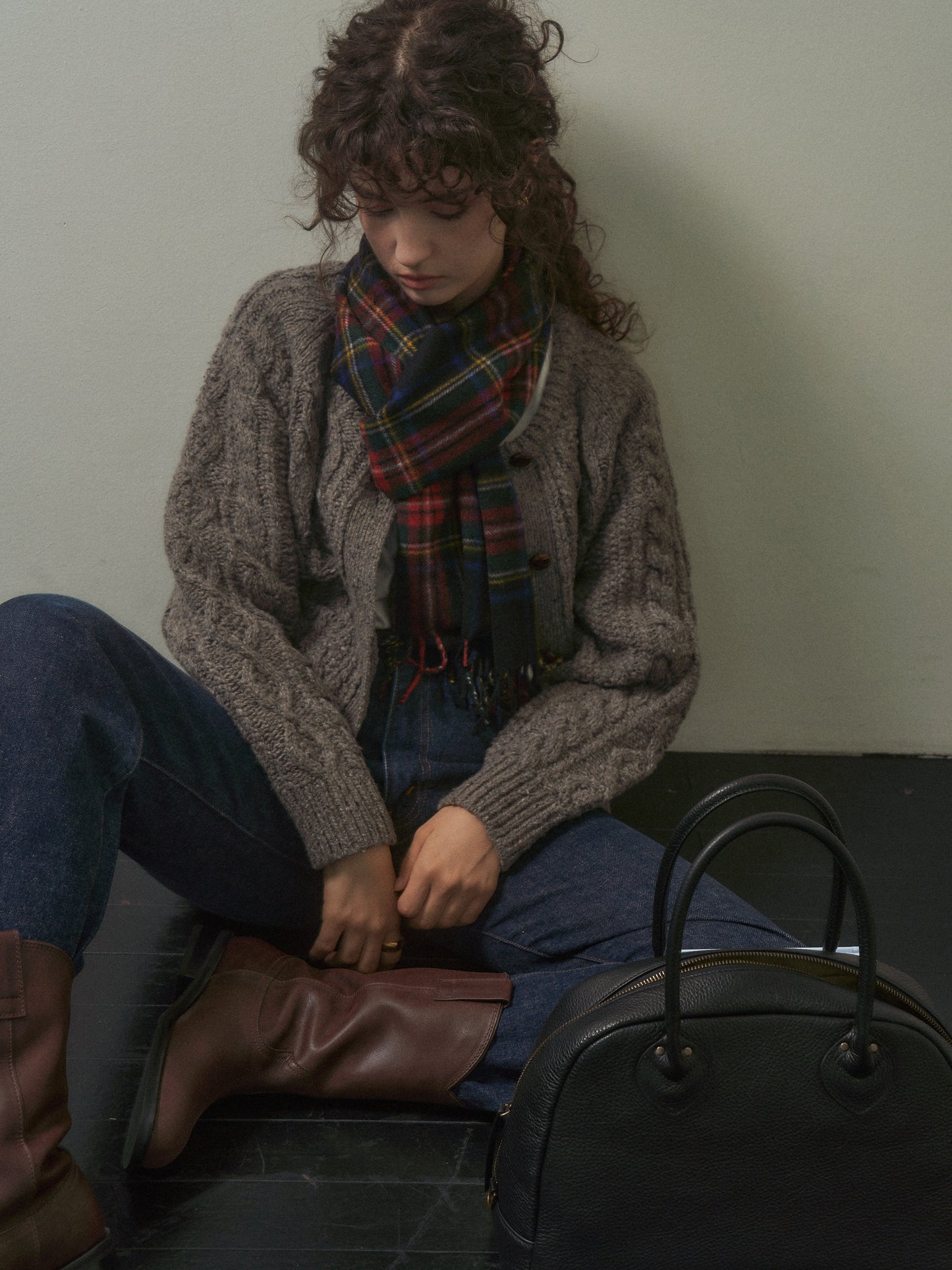 (-20%) CREAM TEA CABLE CARDIGAN [ Ash ]