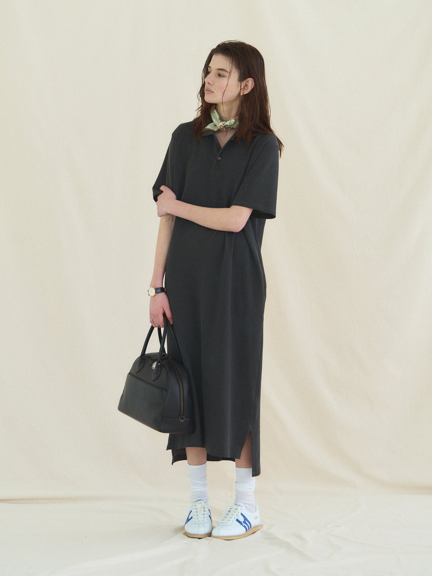 (-30%) COURT PIQUE COTTON DRESS [ Charcoal Grey ]