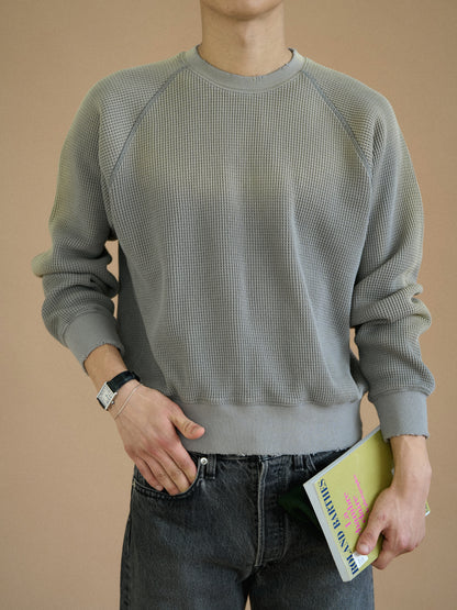 WAFFLE CREWNECK SWEATSHIRTS [ Gray ]