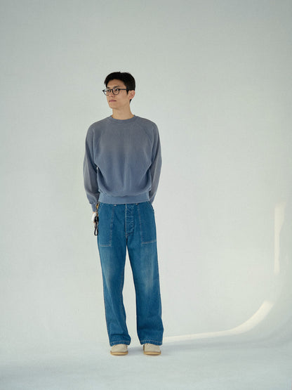 WAFFLE CREWNECK SWEATSHIRTS [ Blue ]