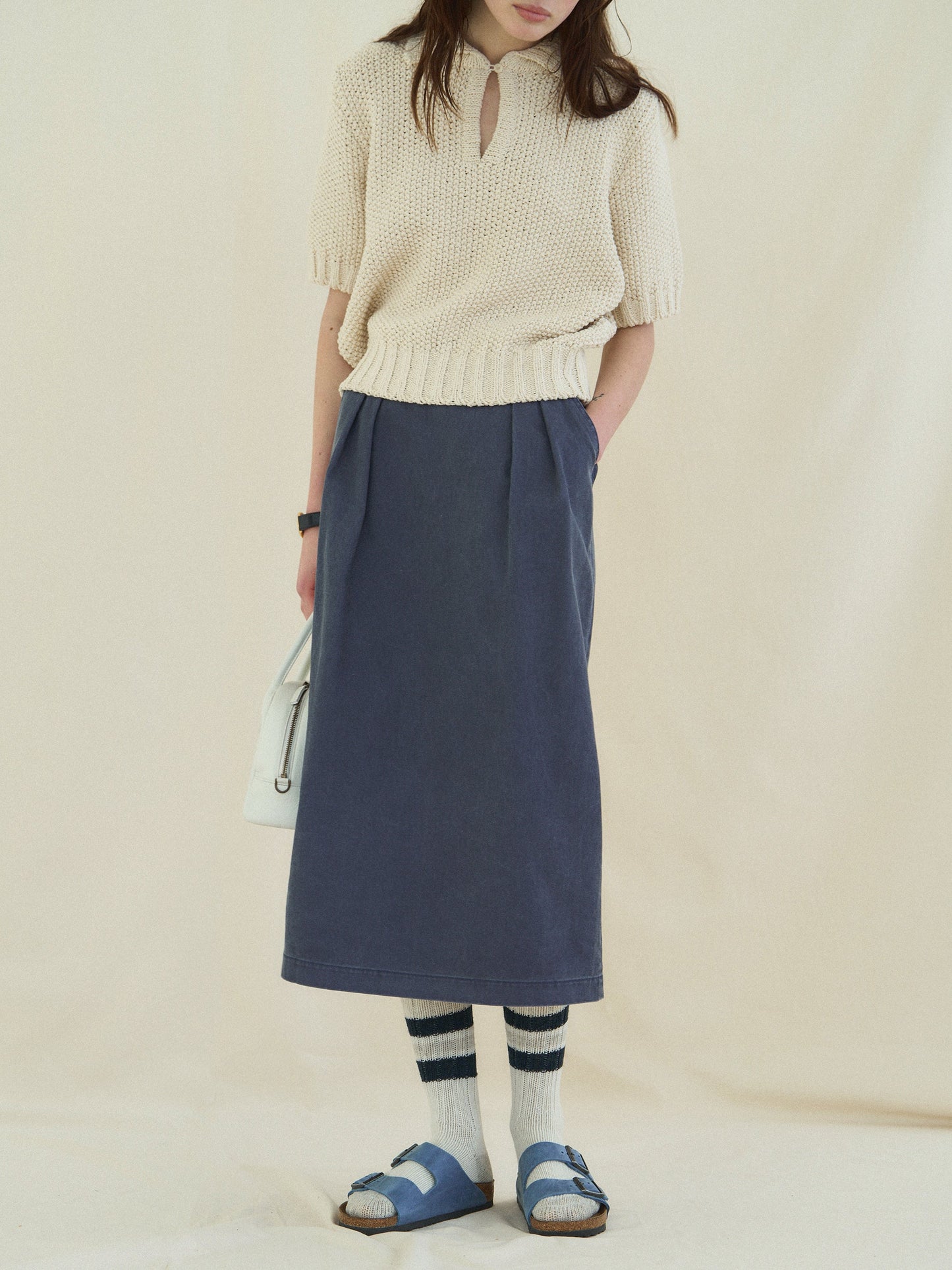 (-30%) OLD WASHED COTTON SKIRT [ Stone Blue ]