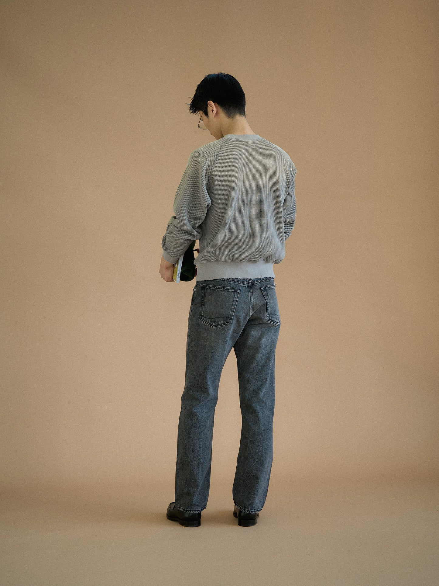 WAFFLE CREWNECK SWEATSHIRTS [ Gray ]