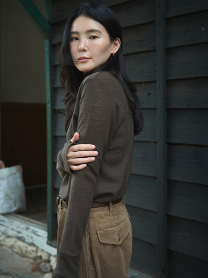 RUSTLE WOOL TURTLE TOP [ Taupe Brown ]