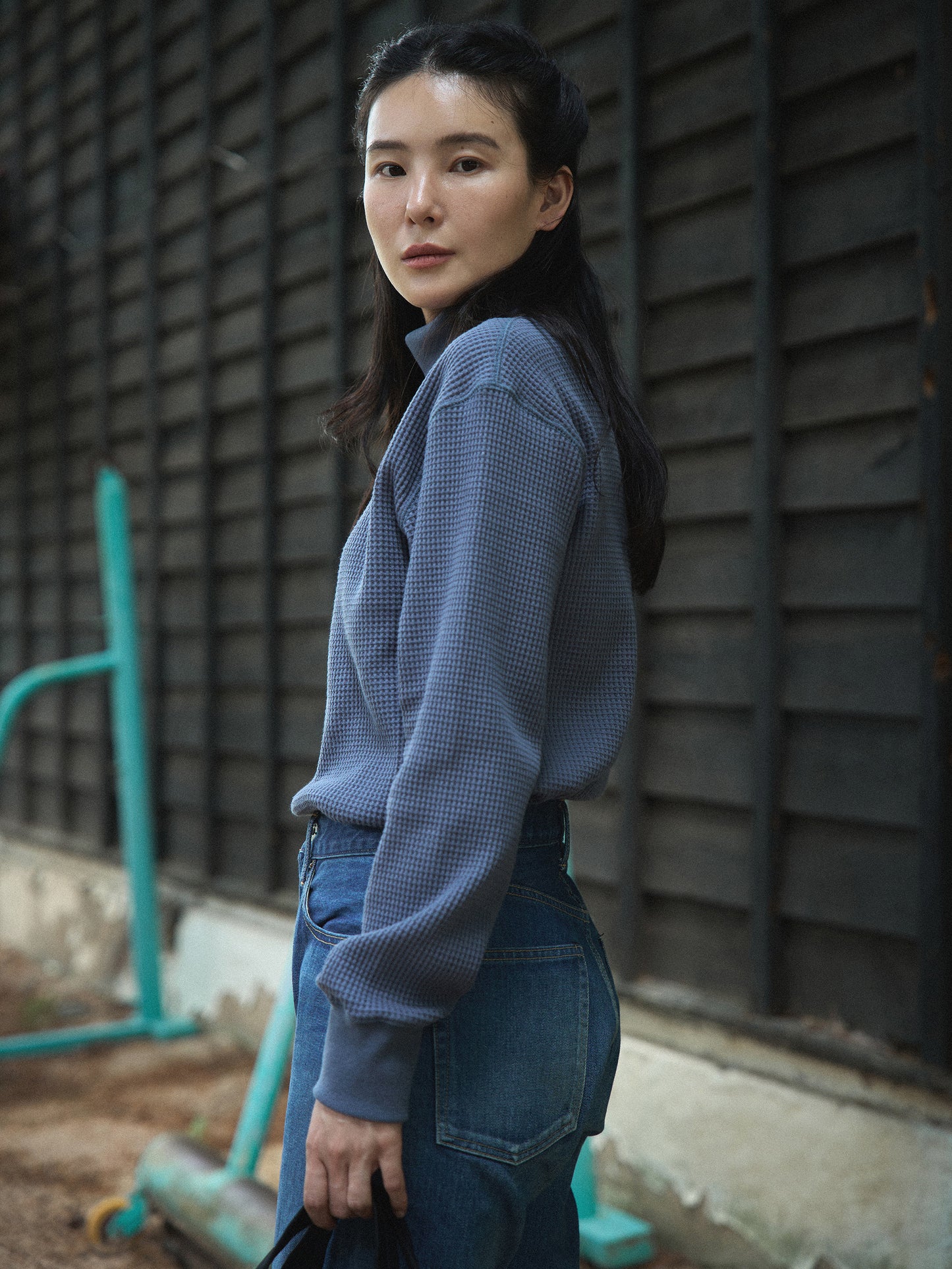 SALLY'S WAFFLE TURTLE TEE [ Smoke Blue ] New Season